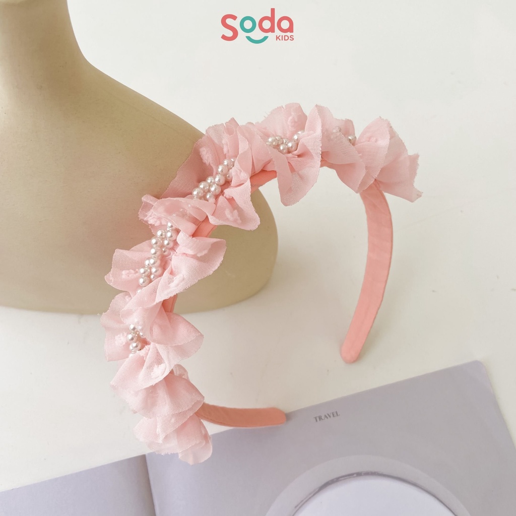 Bờm tóc bé gái SODA KIDS chuỗi ngọc phối voan ren, dễ thương. phong cách tiểu thư