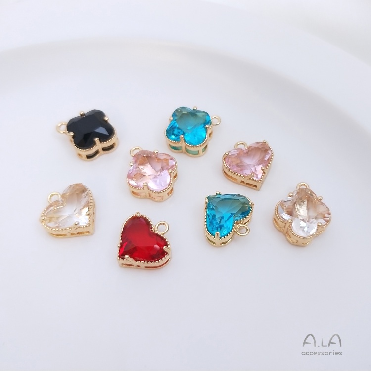 █A.ιA゜14K Vàng●1 Miếng°Mặt Dây Chuyền Mạ Vàng 14k Đính Đá Zircon Nhiều Màu Sắc Hình Trái Tim