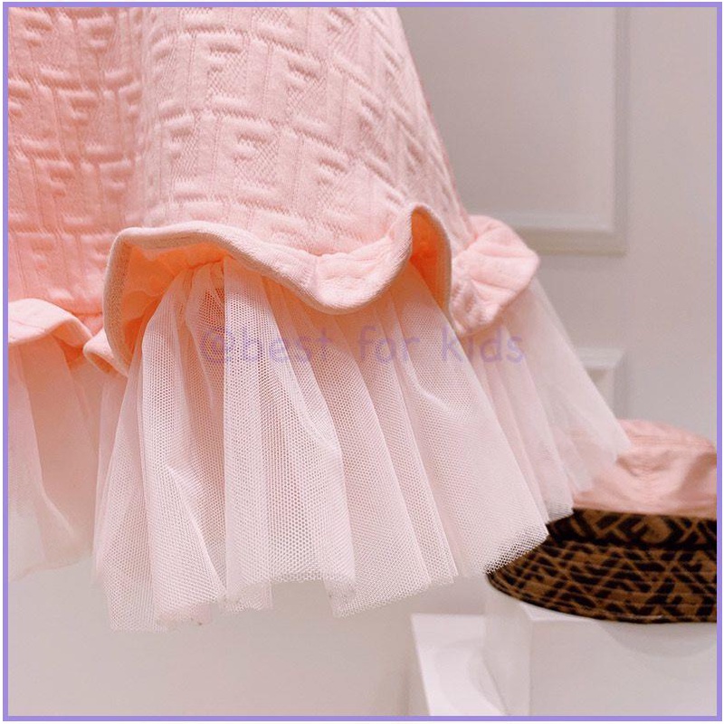 Đầm Công Chúa Tay Ngắn Phối Lưới Màu Hồng Thời Trang Xuân Hè Xinh Xắn Cho Bé Gái