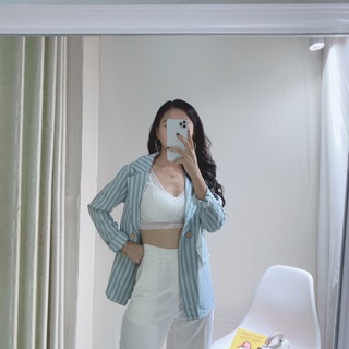 Ảnh Thật - Áo Blazer kẻ xanh