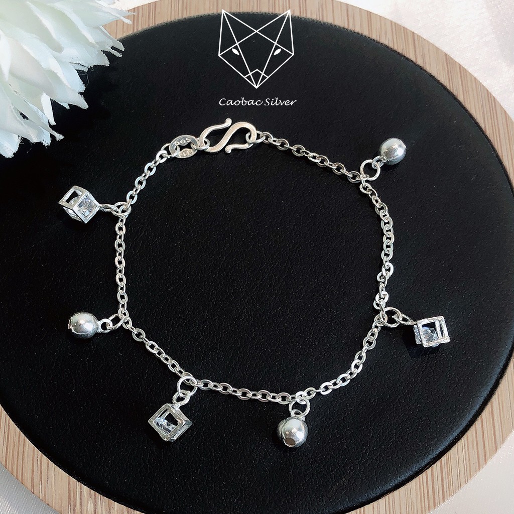 Vòng Tay Lắc Chân Bạc Nữ CaoBac Silver S925 Thiết Kế Ô Lập Phương Chuông Bi Độc Đáo Cá Tính Cho Bạn Gái