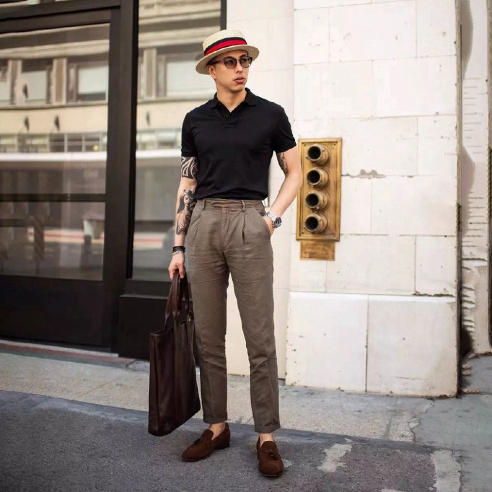 Áo polo nam cổ dệt bo len, áo thun nam có cổ tay lỡ vip | BigBuy360 - bigbuy360.vn