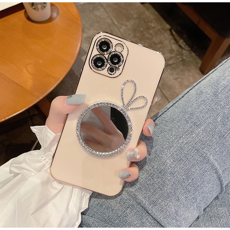 Ốp điện thoại trang trí mặt gương hình tai thỏ thích hợp cho Iphone 12 11 Pro Max Xs Max Xr X 8 7 Plus