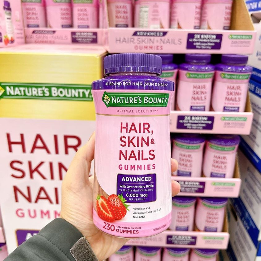 Kẹo dẻo HAIR SKIN NAILS GUMMIES Advanced 6000mg Biotin giúp dưỡng tóc bóng mượt