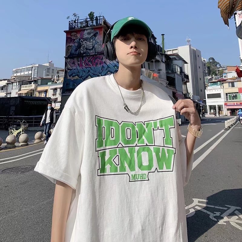 Áo Thun Ngắn Tay Cổ Tròn Dáng Rộng In Chữ Thời Trang Mùa Hè Hàn Quốc Dành Cho Nam