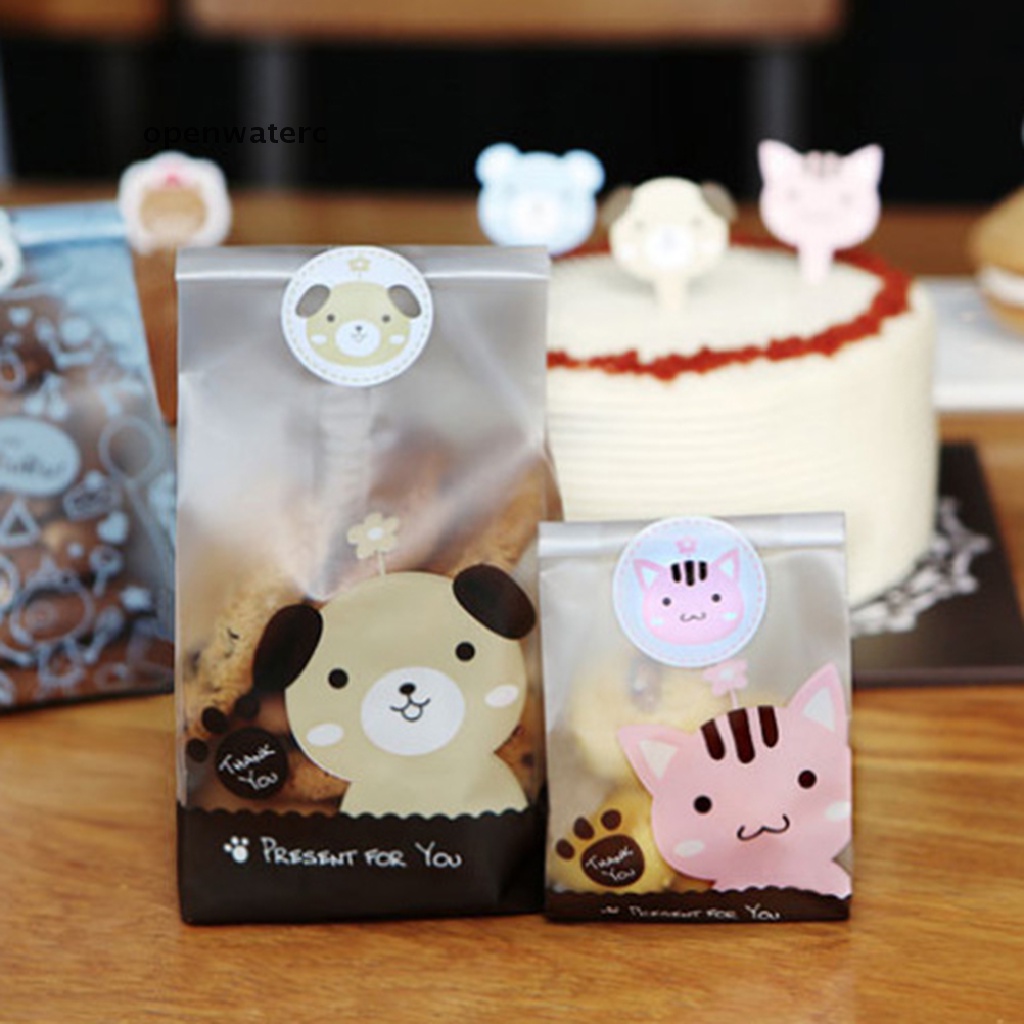 Bộ 50 Túi Nhựa Đựng Bánh Quy In Hình Chó Mèo Dễ Thương