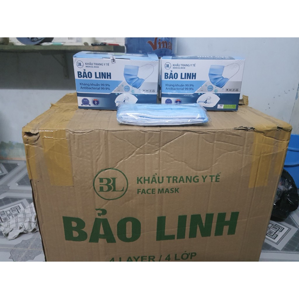 Khẩu Trang Y Tế Kháng Khuẩn Bảo Linh (4 lớp): 1 hộp 50 cái- Nhiều Màu Xám Trắng Xanh Đen