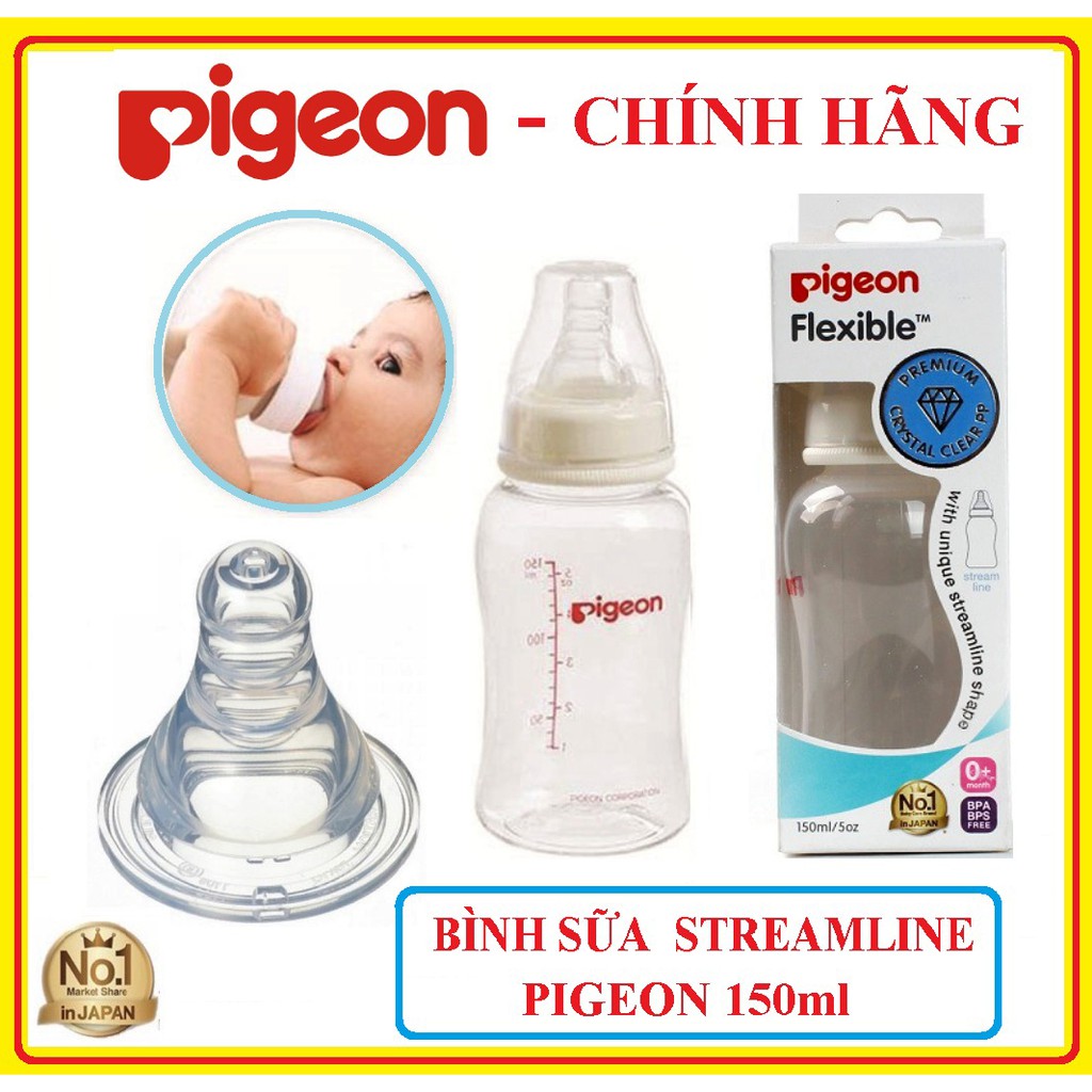 Bình Bú Cho Bé, Bình Sữa Cổ Hẹp Pigeon Streamline 150,250ML