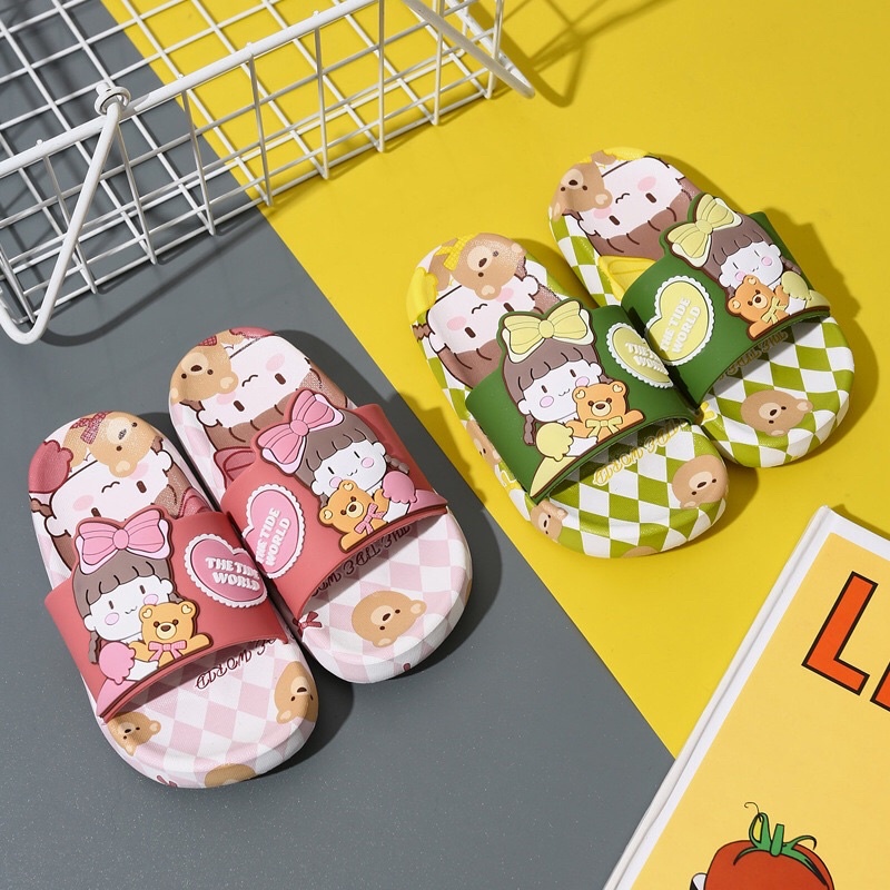 Dép lê quai ngang trẻ em Em Bé Gấu Bông hoạ tiết xinh yêu cho bé trai bé gái mã DLC5