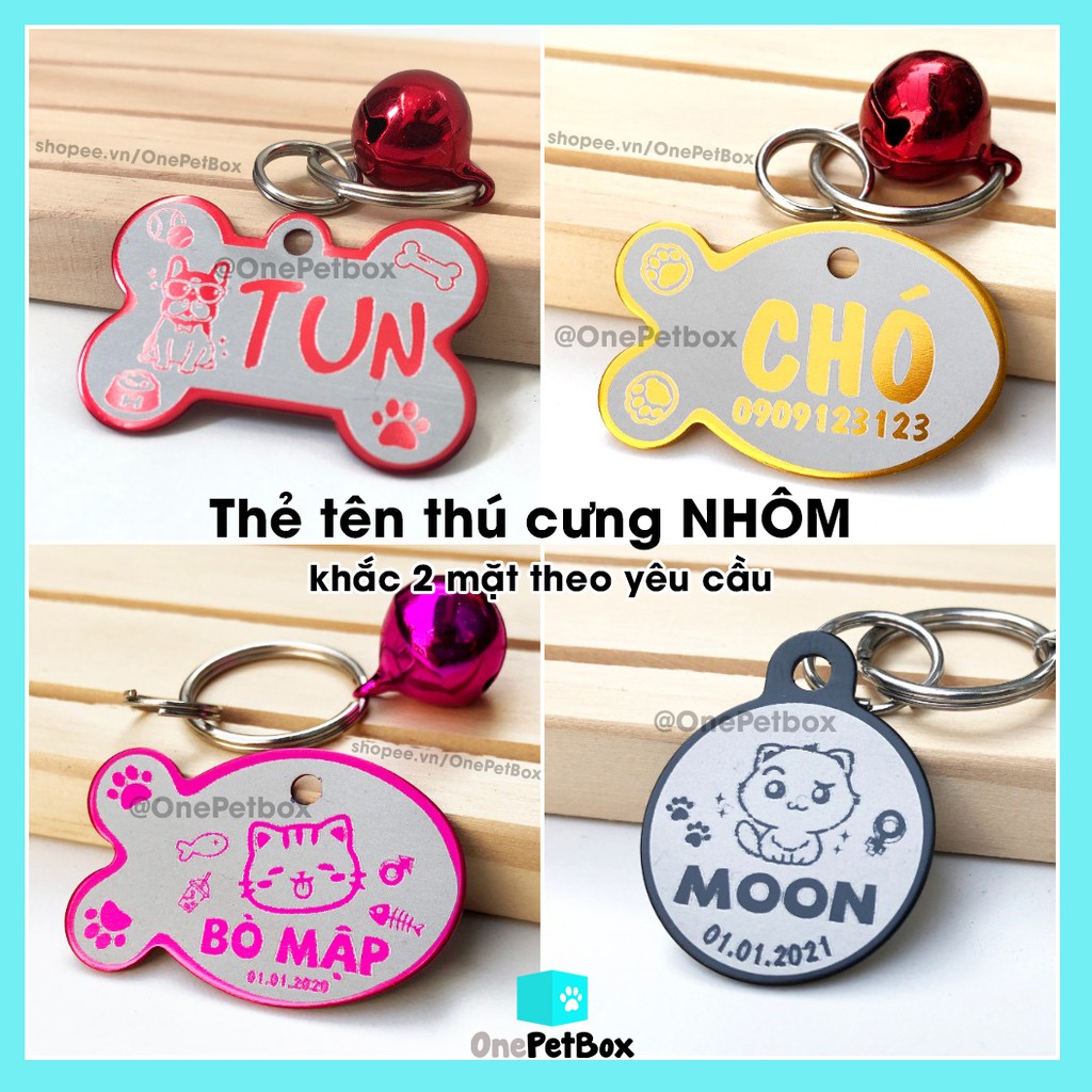 Thẻ tên thú cưng NHÔM - Bảng tên chó mèo (khắc tên) OnePetBox