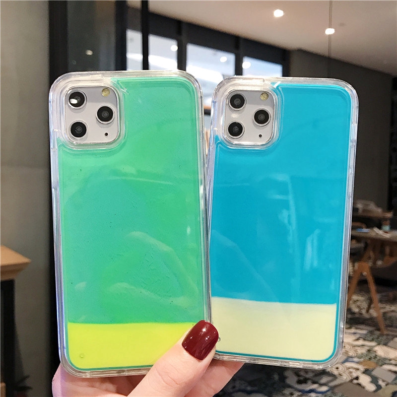 Ốp Điện Thoại Cát Neon Lấp Lánh Phát Sáng Sang Trọng Cho iPhone 14 13 12 11 Pro Max XS XR 8 Plus