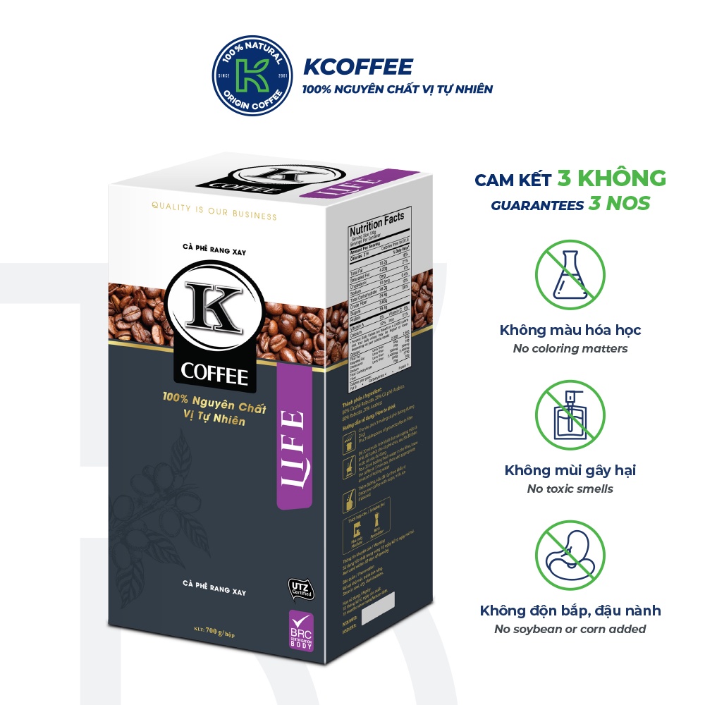 Cà phê rang xay nguyên chất xuất khẩu K Life 700g thương hiệu KCOFFEE