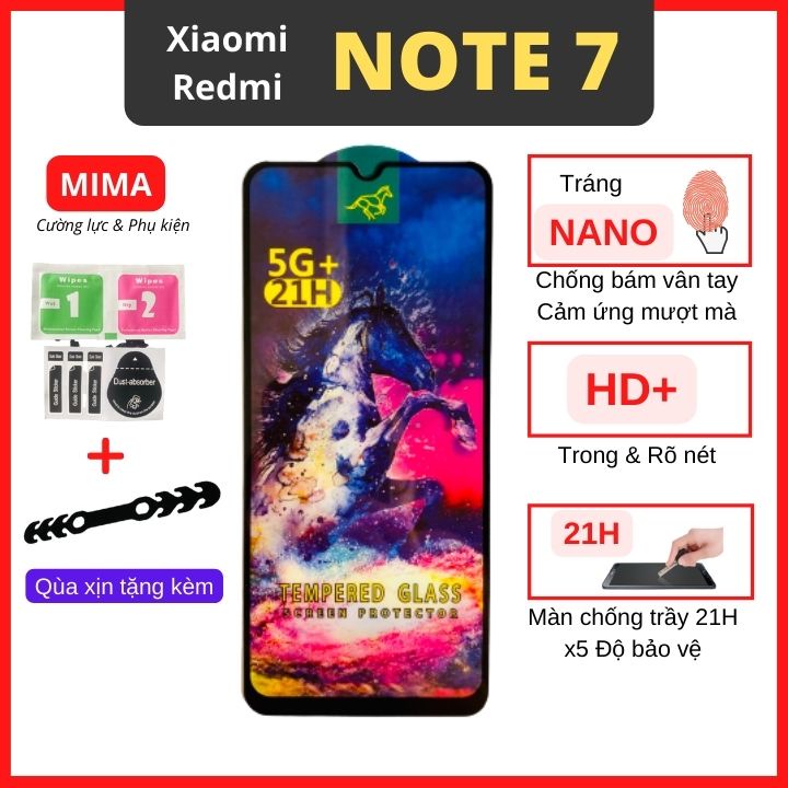 Kính cường lực Xiaomi Redmi Note 7/Note 7s/Note 7 Pro Full màn cao cấp Độ cứng 21H siêu mượt hạn chế bám vân tay [MIMA]