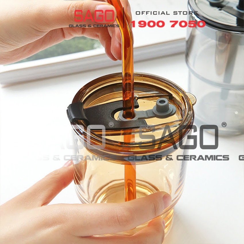 [ Siêu Hot ] Ly Thủy Tinh Hai Tầng INS Water Cup 400ml Có Nắp | Tùy Chọn Có Bao Da và Óng Hút Thủy Tinh