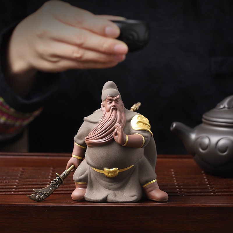 Bộ tượng Quan Công - Quan Vũ gốm Tử Sa trang trí, để bàn trà, quà tặng, trang trí xe hơi - Tự Thanh