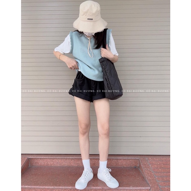 áo gile trơn cổ tròn cánh hoa 0996