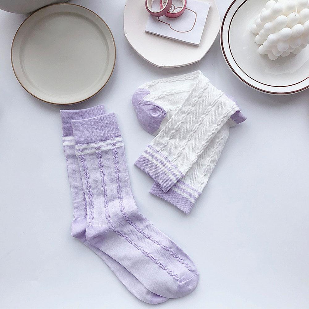 Đôi Vớ Cotton HọA TiếT Caro TíM / TrắNg ThờI Trang Cho Nữ