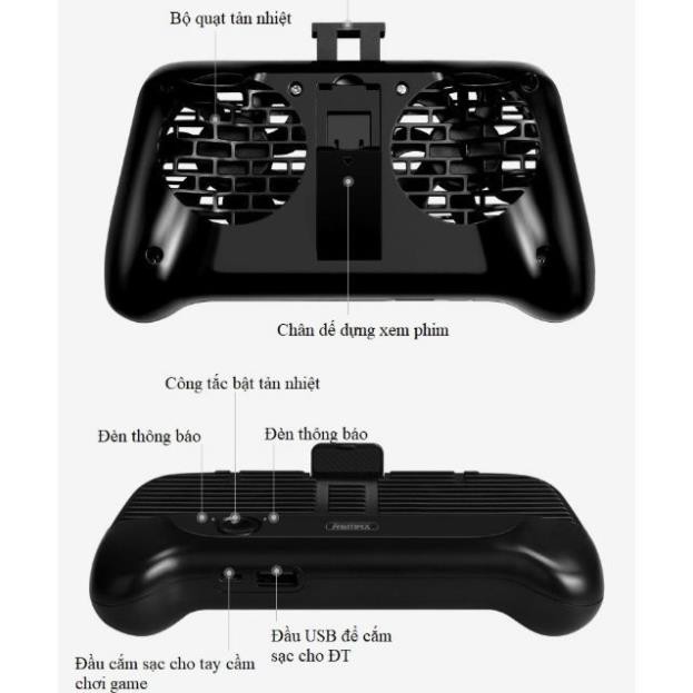 Tay cầm chơi game tản nhiệt kiêm sạc dự phòng Cooling GamePad Remax + nút chơi game G-point