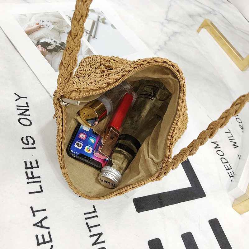 Túi xách bằng rơm vuông họa tiết hoa xinh xắn