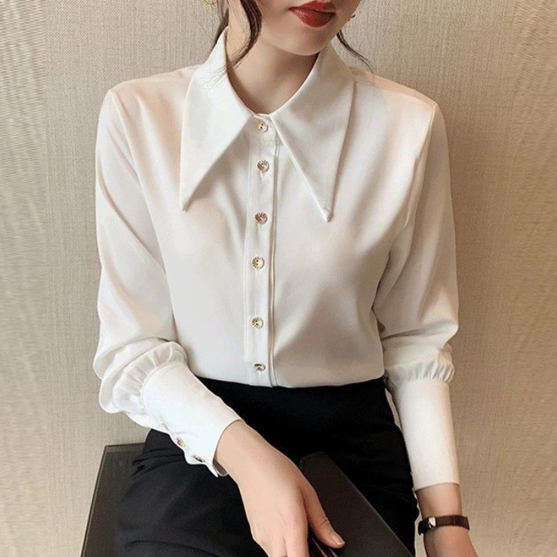 Áo Sơ Mi Trắng Tay Dài Phong Cách Hàn Quốc Thời Trang Công Sở Mới
