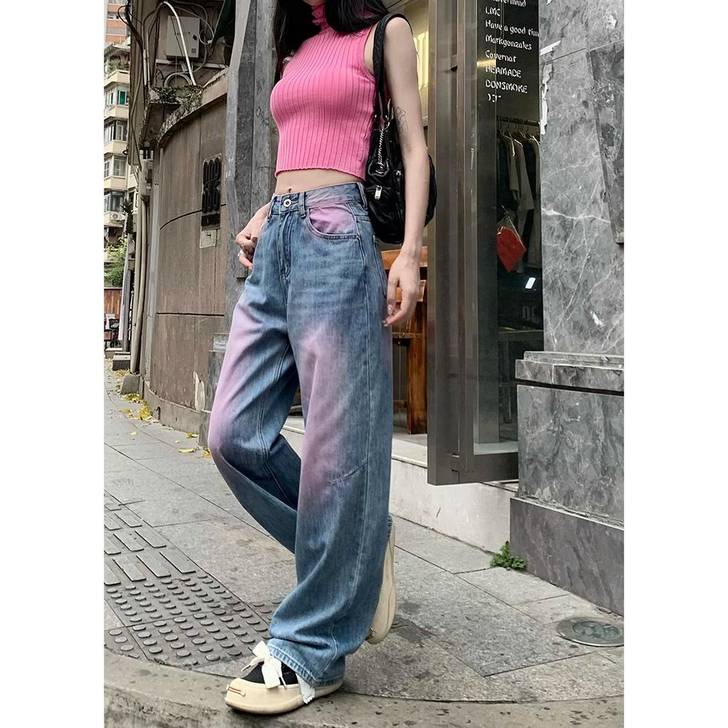 「 WELOVE1 」Quần Jean Dài Eo Cao Ống Rộng In Họa Tiết Graffiti Thời Trang Mùa Hè Dành Cho Nữ