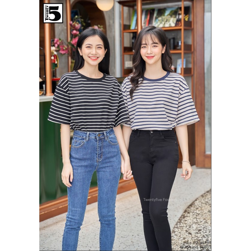 Quần jeans nữ dáng ôm skinny lưng cao co dãn trơn dài basic Twentyfive 3440