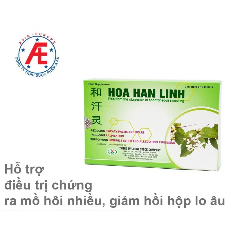 Hòa Hãn Linh - Hỗ trợ điều trị chứng ra mồ hôi nhiều, giảm hồi hộp lo âu (Hộp 30 viên)