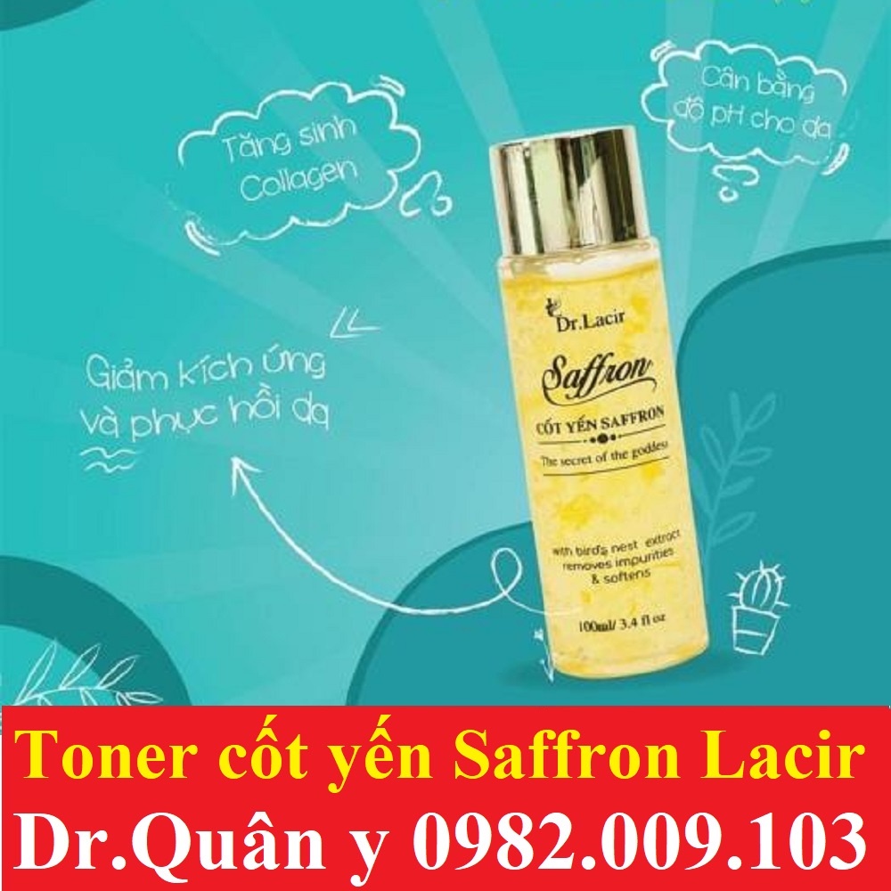 (MẪU MỚI) Toner Cốt Yến Safron saffron Drlacir dr lacir 100ml,Hỗ trợ cân bằng độ ẩm da,Giúp co nhỏ lỗ chân lông,sạch sâu