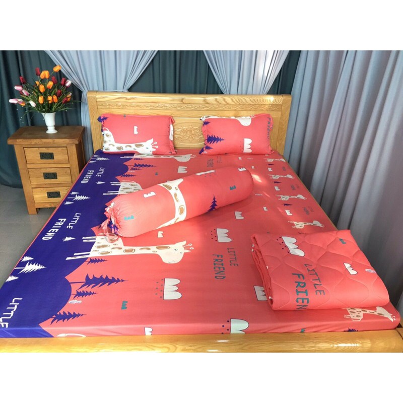 Bộ drap thun☘️FREESHIP☘️ga thun lạnh Hàn Quốc mẫu hươu lớn ( 1 ga, 3 vỏ gối)