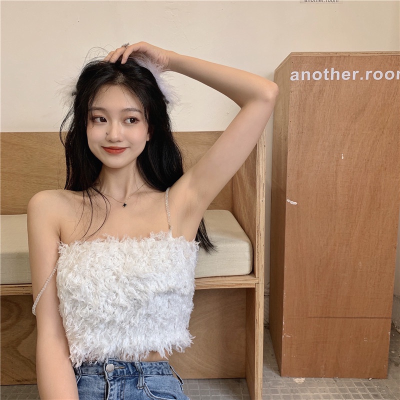 Cocory vn Áo Croptop Hai Dây Đính Ngọc Trai Lung Linh Thời Trang Dành Cho Nữ