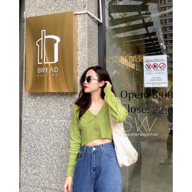 Áo len nữ cadigan hai khuy dài tay, len mongtoghi Quảng châu
