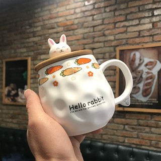 🌸Ly gốm sứ có nắp gỗ thỏ con dễ thương Hello rabbit🌸