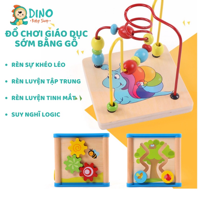 Đồ chơi giáo dục bằng gỗ đa chức năng, đồ chơi gỗ montessori rèn luyện tư duy cho bé Dino