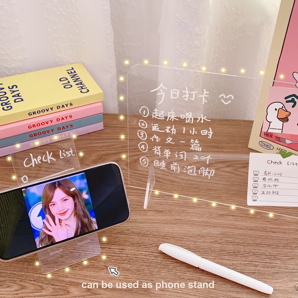 Bảng Viết Ghi Chú Bằng Acrylic Không Khung Kèm Giá Đỡ Dùng Ghi Chú Tiện Dụng Cho Gia Đình/ Trường Học/ Văn Phòng