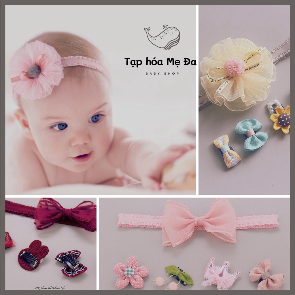 Set kẹp tóc &amp; nơ cài xinh xắn cho bé gái 0-12 tháng