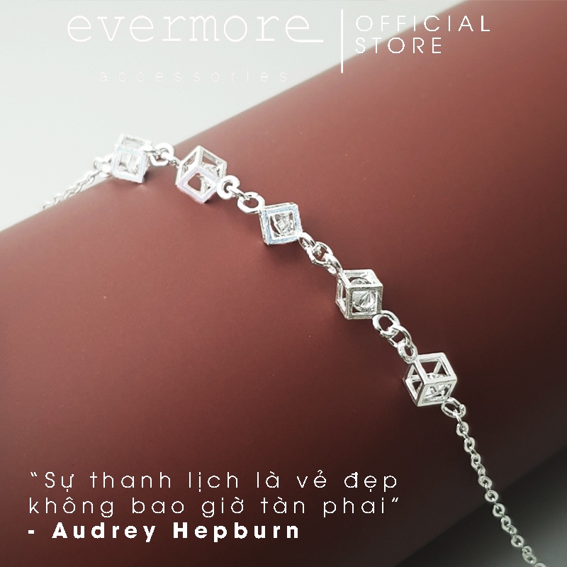 Vòng tay bạc EVERMORE, lắc tay bạc khối vuông đính đá thanh lịch, minimalism - L022