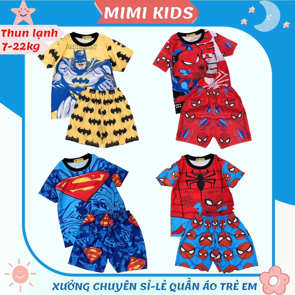 Bộ đồ quần áo bé trai cộc tay thun lạnh in hình 3D toàn thân cho bé 7-20kg