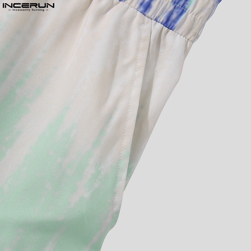 INCERUN Set Đồ 2 Món Gồm Áo Không Tay In Họa Tiết + Quần Ngắn Co Giãn Thời Trang Cho Nam