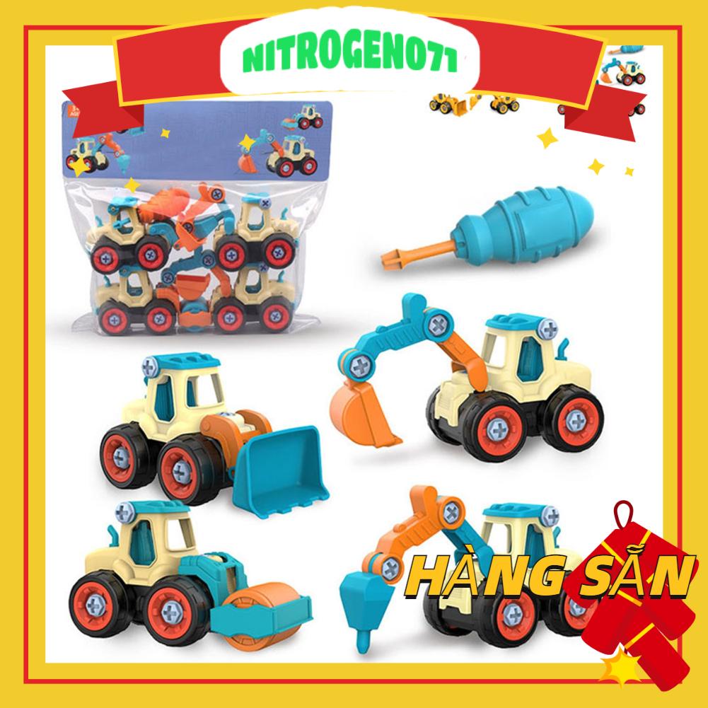 Nitrogen071 Xe xây dựng dành cho trẻ mới biết đi Mô phỏng bộ đồ chơi bao gồm 4 câu đố Bộ đồ chơi có thể tháo rời cho trẻ em với tuốc nơ vít
