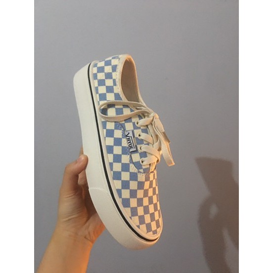 Giày Vải Dây Buộc Kẻ Caro Xanh Trắng Siêu HOT