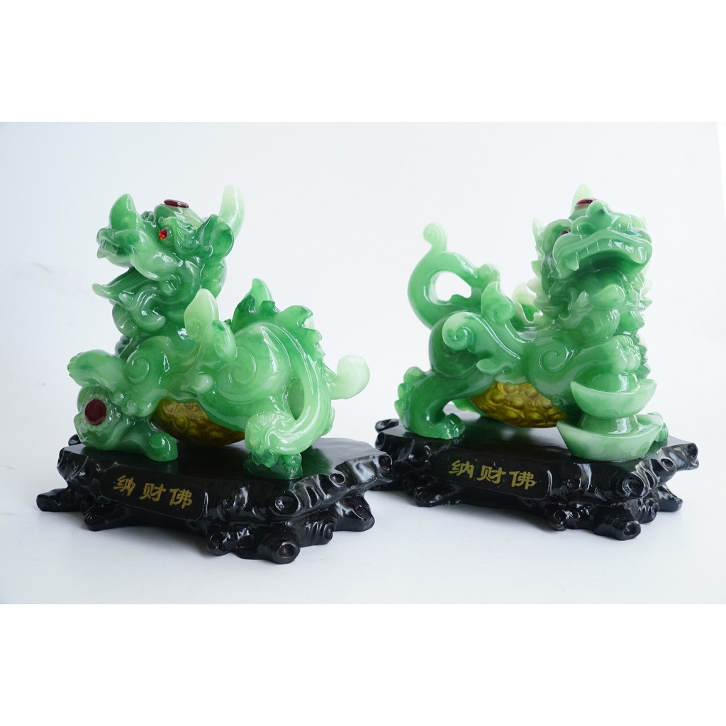 Cặp tượng Tỳ Hưu xanh bụng trứng vàng tài lộc phong thủy lộc phát - Cao 17cm | BigBuy360 - bigbuy360.vn