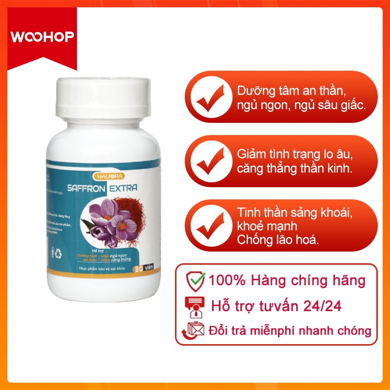 WooHop VIÊN UỐNG NGỦ NGON SAFFRON EXTRA Hauora Viên Uống Giảm Stress -【60 viên】