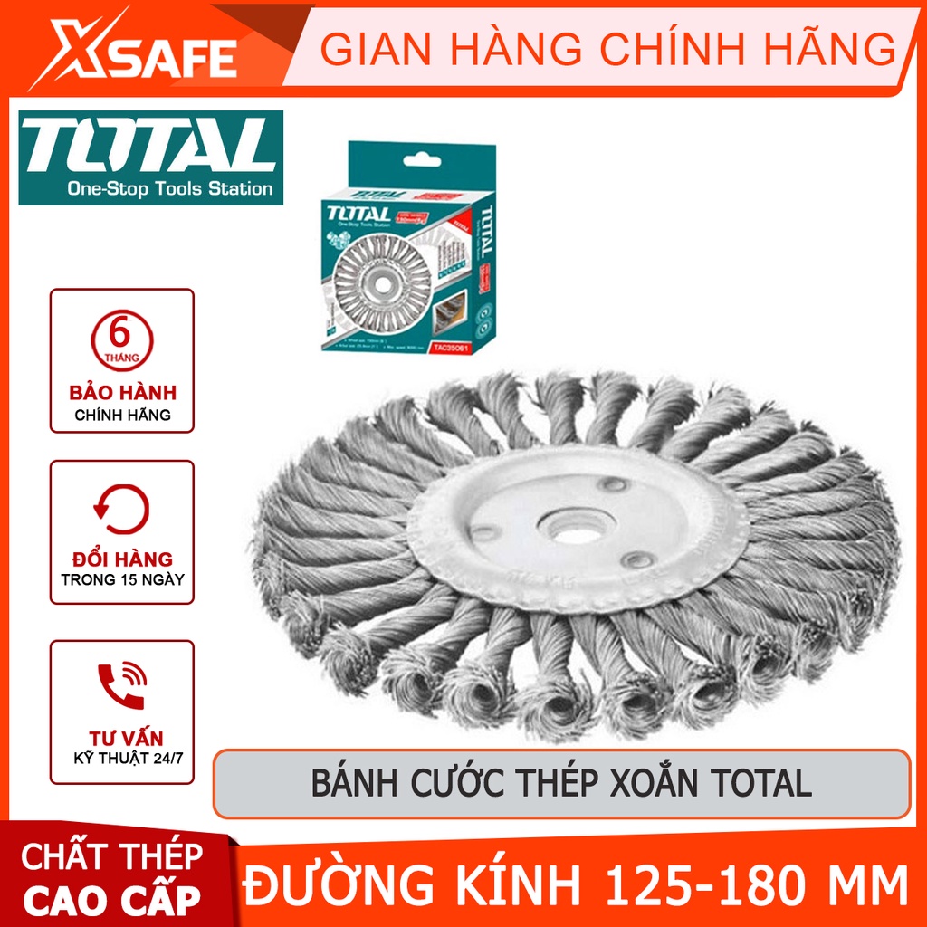 Bánh cước thép xoắn TOTAL Chén cước thép đĩa tròn đường kính 125-180mm, lỗ cốt 22.2mm - 25.4mm kèm theo vòng tròn sắt