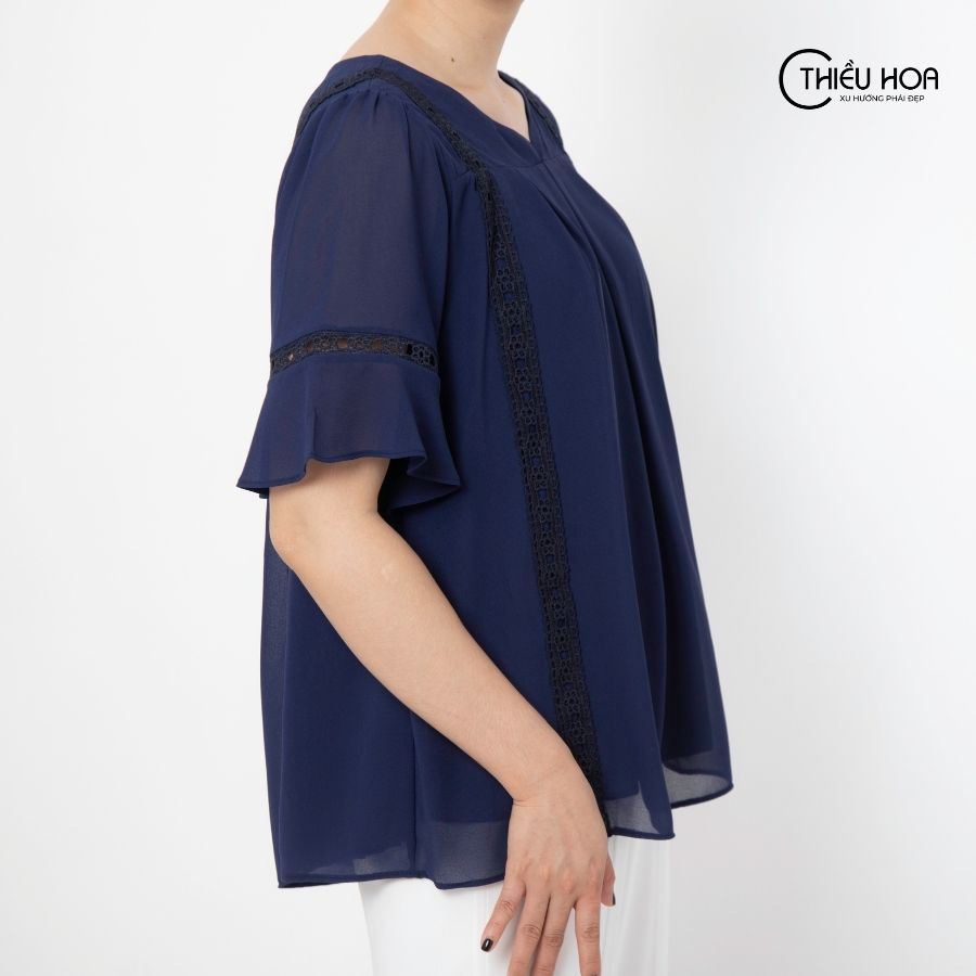 Áo Trung Niên Chiffon Phối Ren Thiều Hoa Y905