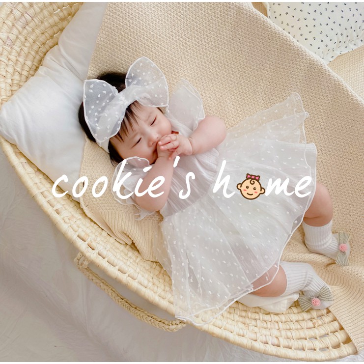[Cookie'sHome x princess] Bộ body trắng kèm nơ coton voan tuyết cho bé gái sơ sinh chụp thôi nôi đầy tháng studio