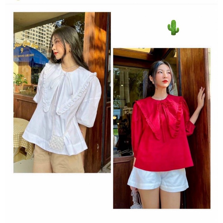 Áo sơmi cổ bèo lá lớn siêu xinh