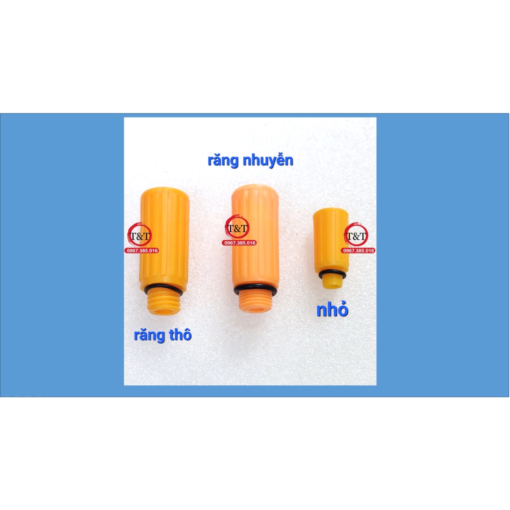 3 loại nút thở cam máy nén khí ren 15mm thô, ren 15mm nhuyễn, và nút thở nhỏ ren 9mm.