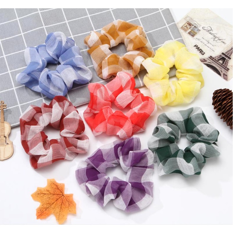 Chun buộc tóc scrunchy vải tơ bồng bềnh C34