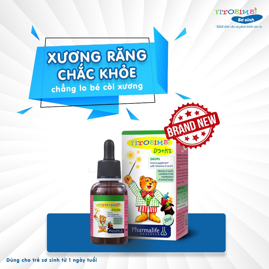 ✔️️️(Tặng quà xinh) Fitobimbi D3+K2 Tăng cường hấp thu Canxi, Trẻ cao lớn tối đa