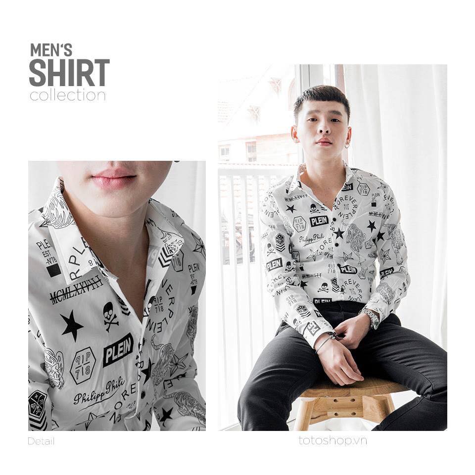 Áo sơ mi chữ sticker